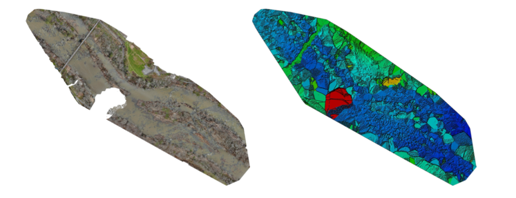 Two maps side by side - the left one being an image generated from actual photos, and the one on the right being generated by the elevation of the area